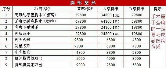 胸部整形價格，隆胸多少錢